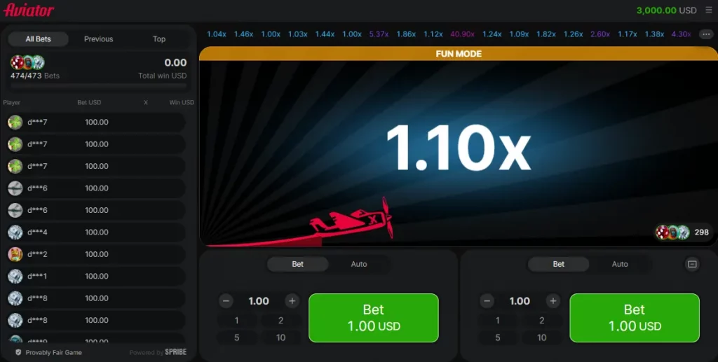 MelBet Aviator oyunu demo ekranı, 1.10x çarpanıyla oynanış