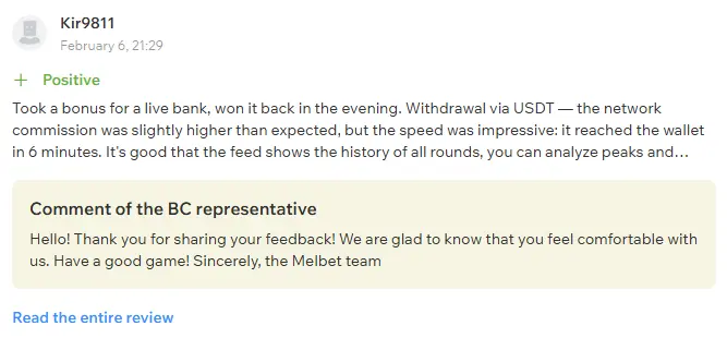 MelBet Aviator kullanıcı yorumu