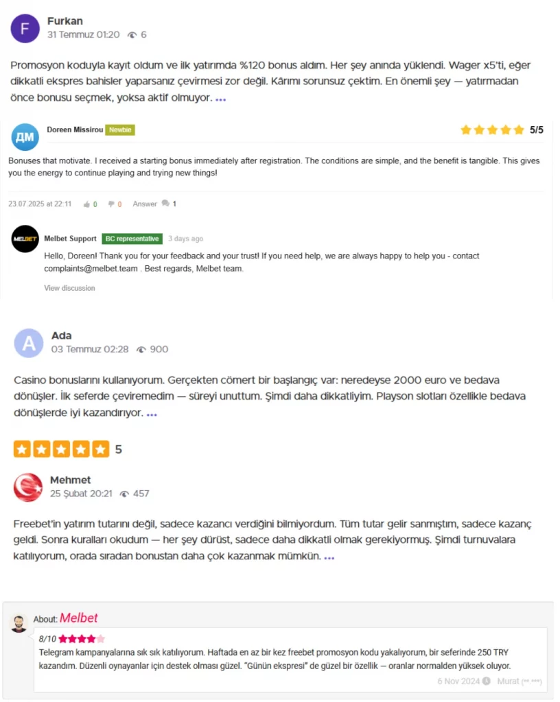 MelBet kullanıcı yorumları
