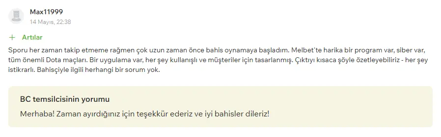 Melbet müşteri yorumu