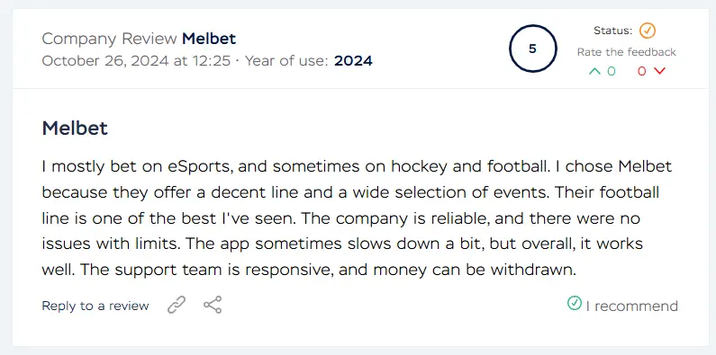 Melbet müşteri incelemesi