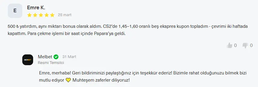 Melbet Papara ödeme yorumu