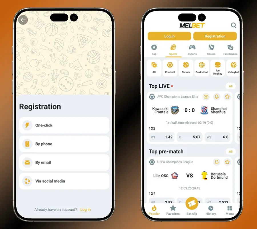 Регистрация и вход в мобильное приложение Melbet