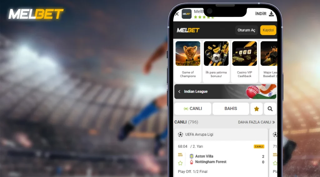 MelBet mobil uygulamasında futbol, tenis, basketbol ve e-spor bahis seçenekleri