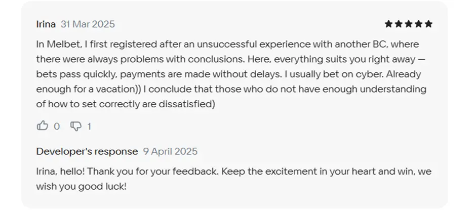 Melbet kullanıcı yorumu 5