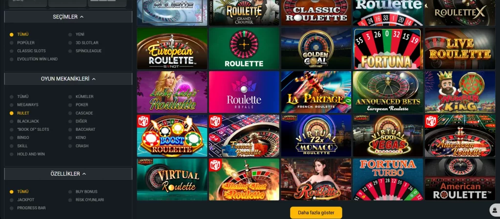 MelBet rulet oyunları koleksiyonu