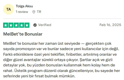 MelBet hoş geldin bonusları ve promosyonları hakkında kullanıcı yorumu